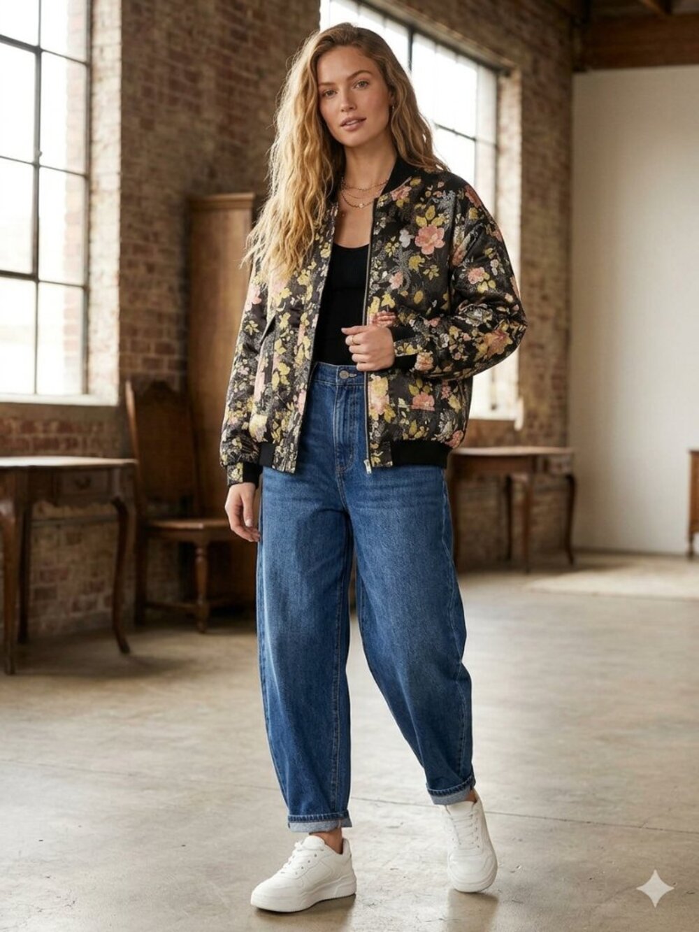 Free People Floral Jacquard Bomber Bohemian Colorful Oversized Cottagecore